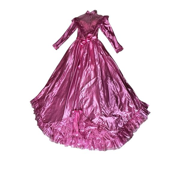 Union Made 70s 80s Southern Belle Dress w/Matching Hat Pink Ruffles & Lace - Picture 5 of 13